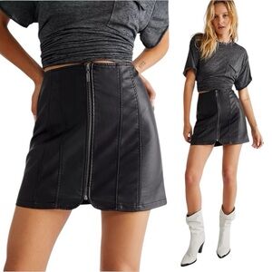 FREE PEOPLE Layla Vegan Mini Skirt Black 12